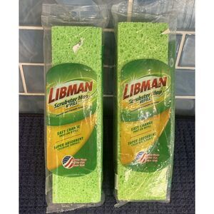 LOT OF 2 Libman Scrubster Green Sponge Mop Refill Easy Change Snap-On NEW SEALED